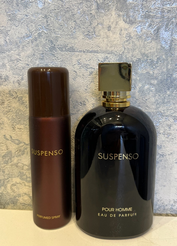 ادوپرفیوم ادکلن مردانه سوسپنسو با اسپری فرگرانس حجم ۱۰۰ میل Fragrance World Suspeso With Spray